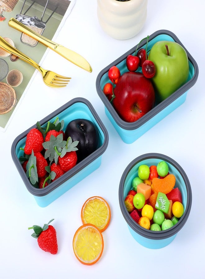 Kifmurase 8 Pack Collapsible Food Storage Containers with Lid, Silicone Foldable Rectangle Round Food Prep Containers Bowl, Stacking Camper Lunch Box for Leftovers Meals, Microwave Dishwasher Safe - Image 4